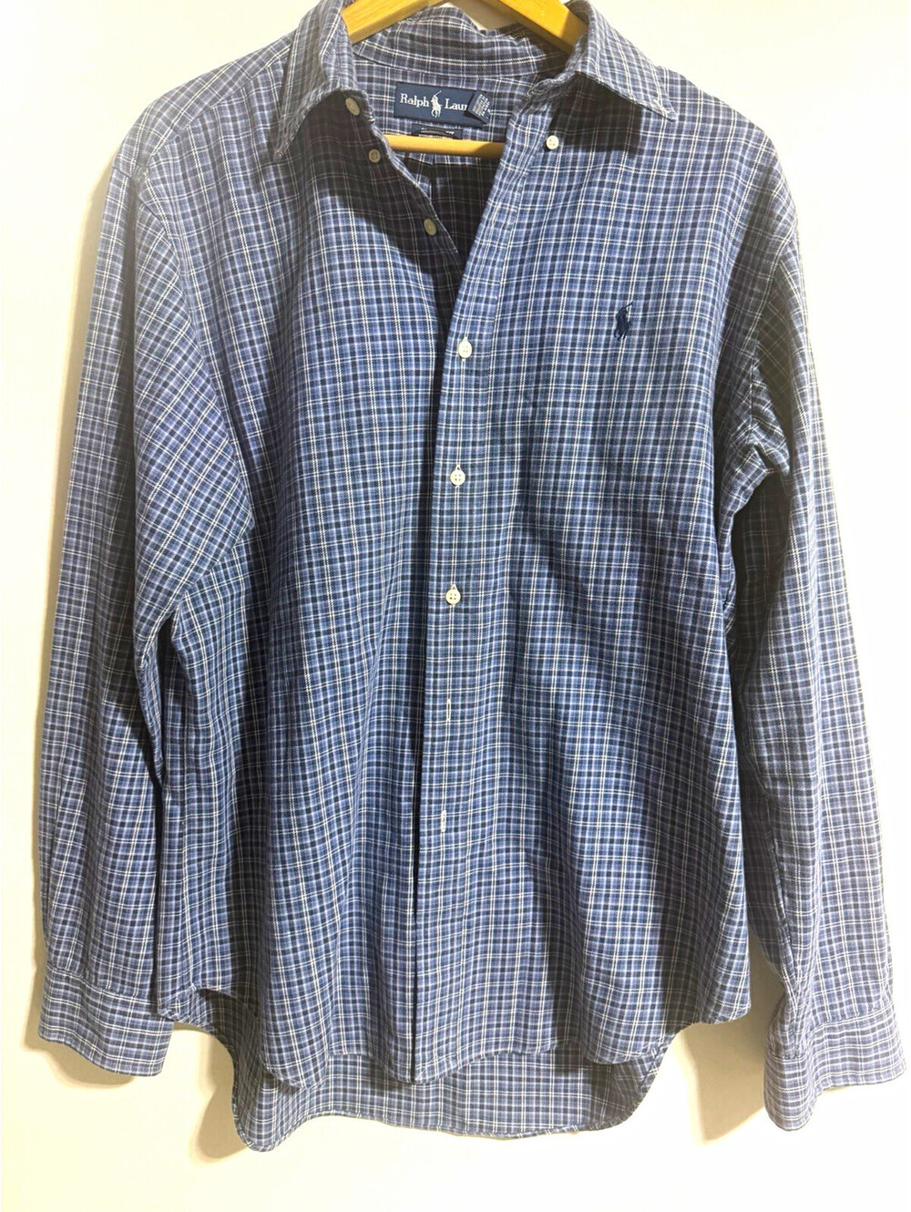 Polo Ralph Lauren Men's L Blue Plaid Cotton Woven Collared Button-Up Shirt